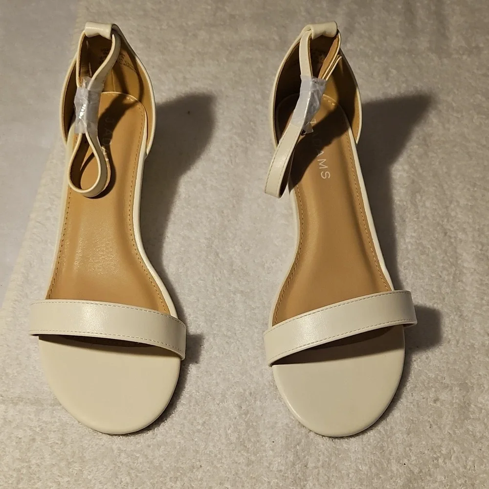 J. Adams White PU Strappy Wedge Ankle Strap Sandals Buckle Women's Size 9‎